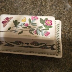 Portmeirion Floral Butter Dish - Pink and Green